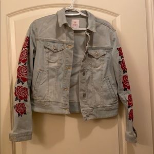 Lularoe Harvey Denim Jacket Roses